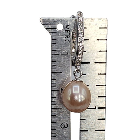 925 Sterling Silver Lavender Cultured Freshwater Pearl Dangle Drop Earrings NEW - Picture 7 of 14